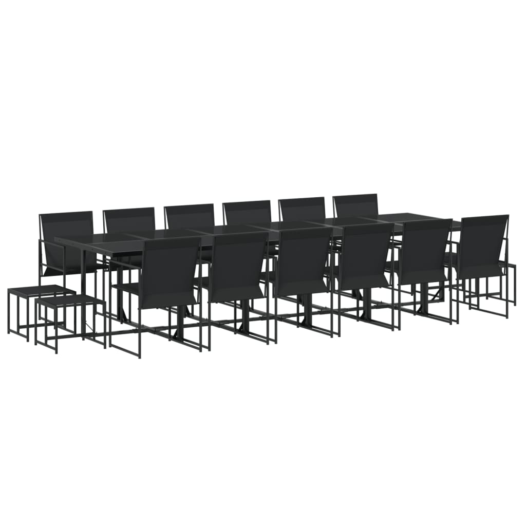 17 Piece Garden Dining Set Black Textilene