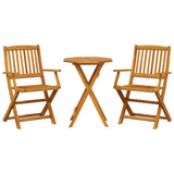 3 Piece Folding Bistro Set Solid Wood Acacia - Front View