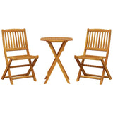 3 Piece Folding Bistro Set Solid Wood Acacia - Front View