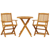 3 Piece Folding Bistro Set Solid Wood Acacia - Front View