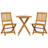 3 Piece Folding Bistro Set Solid Wood Acacia - Front View
