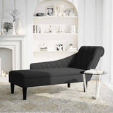 Chaise Lounge with Pillow and Right Armrest Black Fabric - Front View