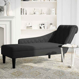 Chaise Lounge with Pillow and Right Armrest Black Fabric - Side View