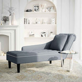 Chaise Lounge with Pillow and Right Armrest Dark Grey Velvet - Front View