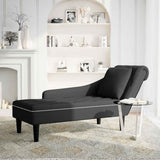 Chaise Lounge with Pillow and Right Armrest Black Velvet - Front View