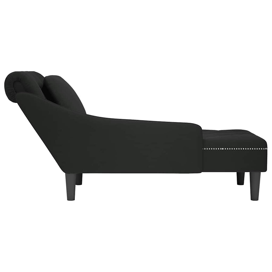 Chaise Lounge with Pillow and Right Armrest Black Velvet