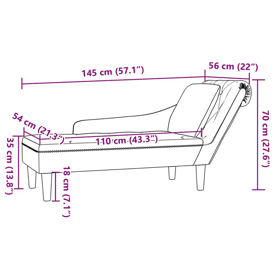 Chaise Lounge with Pillow and Right Armrest Black Velvet