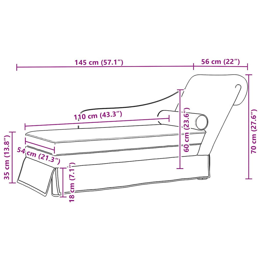 Chaise Lounge with Bolster and Right Armrest Dark Grey Velvet