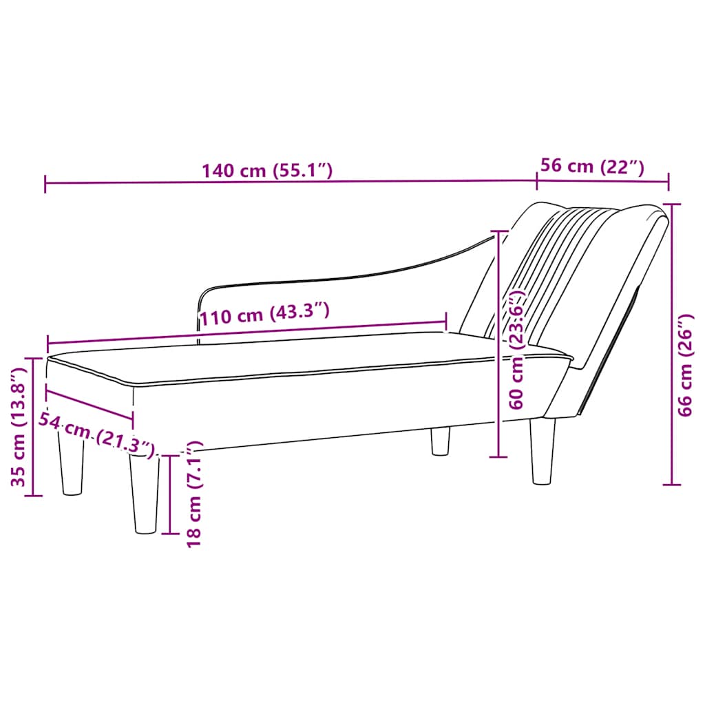 Chaise Lounge with Right Armrest Black Fabric