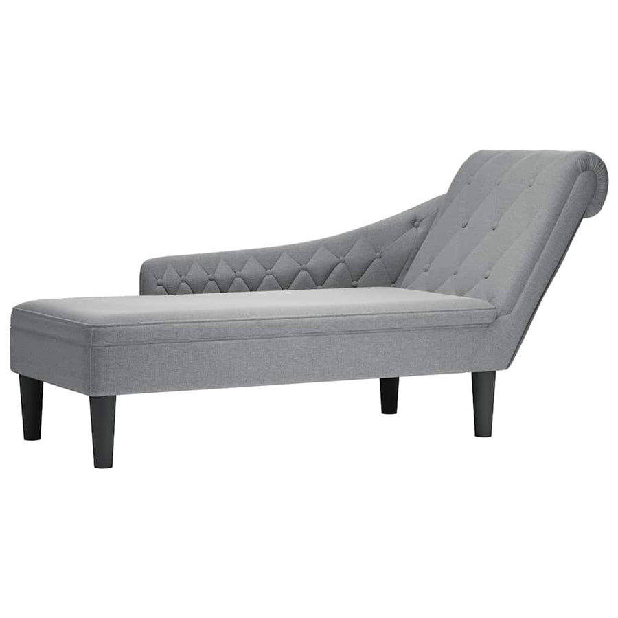 Chaise Lounge with Pillow and Right Armrest Light Grey Fabric