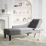 Chaise Lounge with Pillow and Right Armrest Light Grey Fabric - Front View