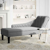 Chaise Lounge with Pillow and Right Armrest Light Grey Fabric - Side View