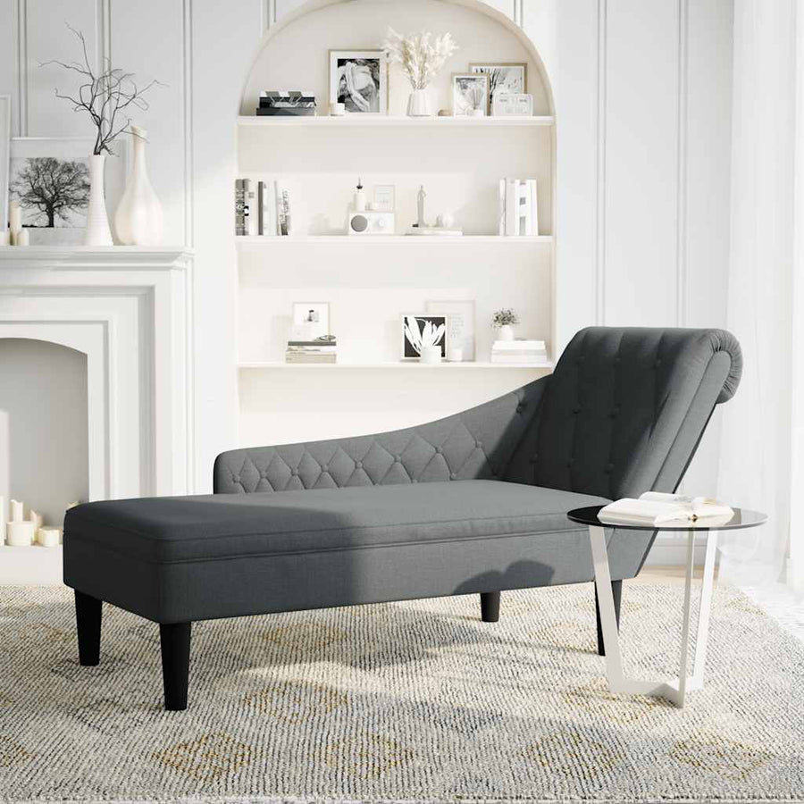 Chaise Lounge with Pillow and Right Armrest Dark Grey Fabric