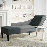 Chaise Lounge with Pillow and Right Armrest Dark Grey Fabric - Side View