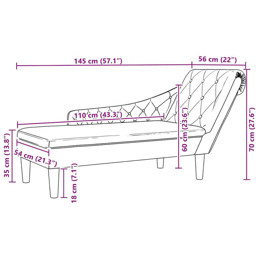 Chaise Lounge with Pillow and Right Armrest Dark Grey Fabric