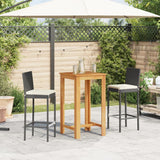 3 Piece Garden Bar Set Black Solid Wood Acacia and Poly Rattan - Side View