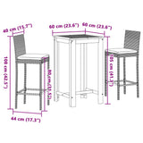 3 Piece Garden Bar Set Black Solid Wood Acacia and Poly Rattan