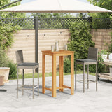 3 Piece Garden Bar Set Grey Solid Wood Acacia and Poly Rattan - Side View