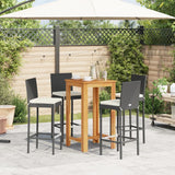 5 Piece Garden Bar Set Black Solid Wood Acacia and Poly Rattan - Side View