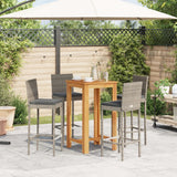 5 Piece Garden Bar Set Grey Solid Wood Acacia and Poly Rattan - Side View