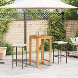 3 Piece Garden Bar Set Brown Solid Wood Acacia and Poly Rattan - Side View