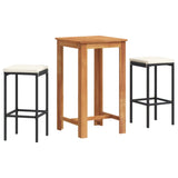 3 Piece Garden Bar Set Black Solid Wood Acacia and Poly Rattan - Front View