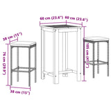 3 Piece Garden Bar Set Black Solid Wood Acacia and Poly Rattan - Extra Image