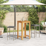 3 Piece Garden Bar Set Grey Solid Wood Acacia and Poly Rattan - Side View