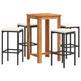 5 Piece Garden Bar Set Black Solid Wood Acacia and Poly Rattan - Front View
