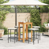 5 Piece Garden Bar Set Black Solid Wood Acacia and Poly Rattan - Side View