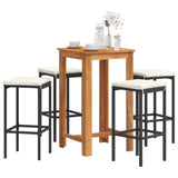 5 Piece Garden Bar Set Black Solid Wood Acacia and Poly Rattan