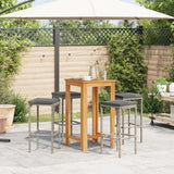 5 Piece Garden Bar Set Grey Solid Wood Acacia and Poly Rattan - Side View