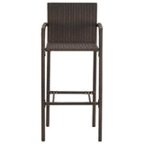 3 Piece Garden Bar Set Brown Solid Wood Acacia and Poly Rattan - Rear View