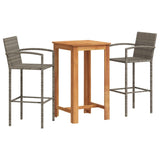 3 Piece Garden Bar Set Grey Solid Wood Acacia and Poly Rattan - Front View
