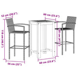 3 Piece Garden Bar Set Grey Solid Wood Acacia and Poly Rattan