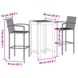 3 Piece Garden Bar Set Grey Solid Wood Acacia and Poly Rattan - Extra Image