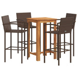5 Piece Garden Bar Set Brown Solid Wood Acacia and Poly Rattan