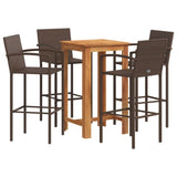 5 Piece Garden Bar Set Brown Solid Wood Acacia and Poly Rattan - Front View