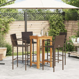 5 Piece Garden Bar Set Brown Solid Wood Acacia and Poly Rattan - Side View