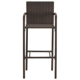 5 Piece Garden Bar Set Brown Solid Wood Acacia and Poly Rattan - Rear View