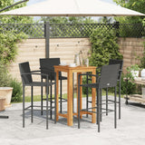 5 Piece Garden Bar Set Black Solid Wood Acacia and Poly Rattan - Side View