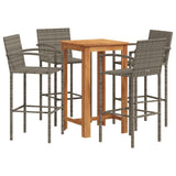 5 Piece Garden Bar Set Grey Solid Wood Acacia and Poly Rattan - Front View