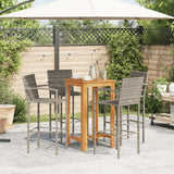 5 Piece Garden Bar Set Grey Solid Wood Acacia and Poly Rattan - Side View