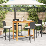 5 Piece Garden Bar Set Black Solid Wood Acacia and Poly Rattan - Side View