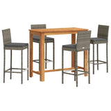 5 Piece Garden Bar Set Grey Solid Wood Acacia and Poly Rattan - Front View