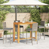 5 Piece Garden Bar Set Grey Solid Wood Acacia and Poly Rattan