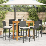 7 Piece Garden Bar Set Black Solid Wood Acacia and Poly Rattan - Side View