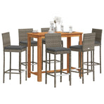 7 Piece Garden Bar Set Grey Solid Wood Acacia and Poly Rattan