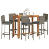 7 Piece Garden Bar Set Grey Solid Wood Acacia and Poly Rattan