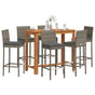 7 Piece Garden Bar Set Grey Solid Wood Acacia and Poly Rattan